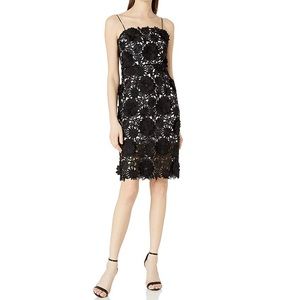 Milly black floral lace strappy cocktail dress